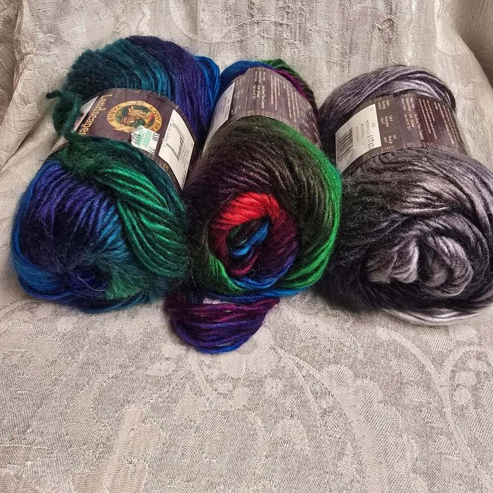 Lion Brand Landscapes Yarn Lot Blue Lagoon Apple Orchard Metropolis